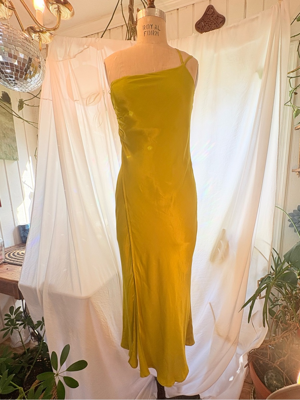 Bl-nk London Chartreuse One-Shoulder Bias Maxi Slip Dress Sz 6